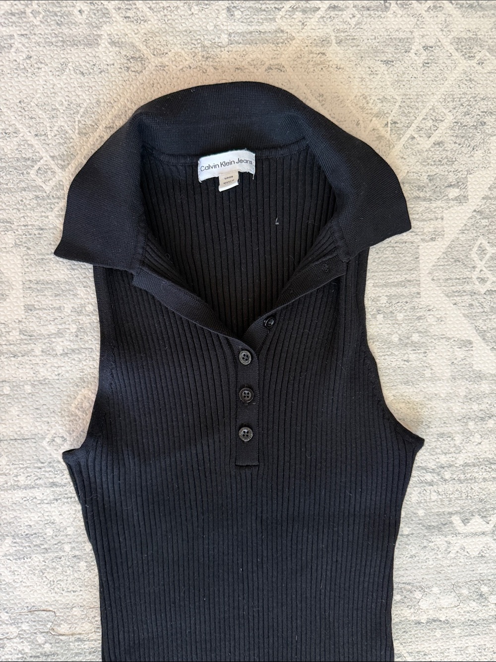 Calvin Klein Jeans Black Sleeveless Ribbed Polo Midi Dress - Picture 4 of 7